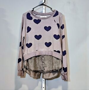 Heart Print Sweatshirt - Navy and Taupe